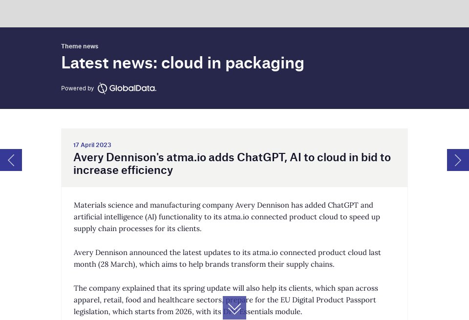 Latest news: cloud in packaging - Thematic Take: Cloud