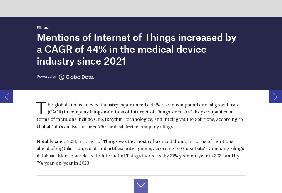 Mentions of Internet of Things in medical device industry company ...